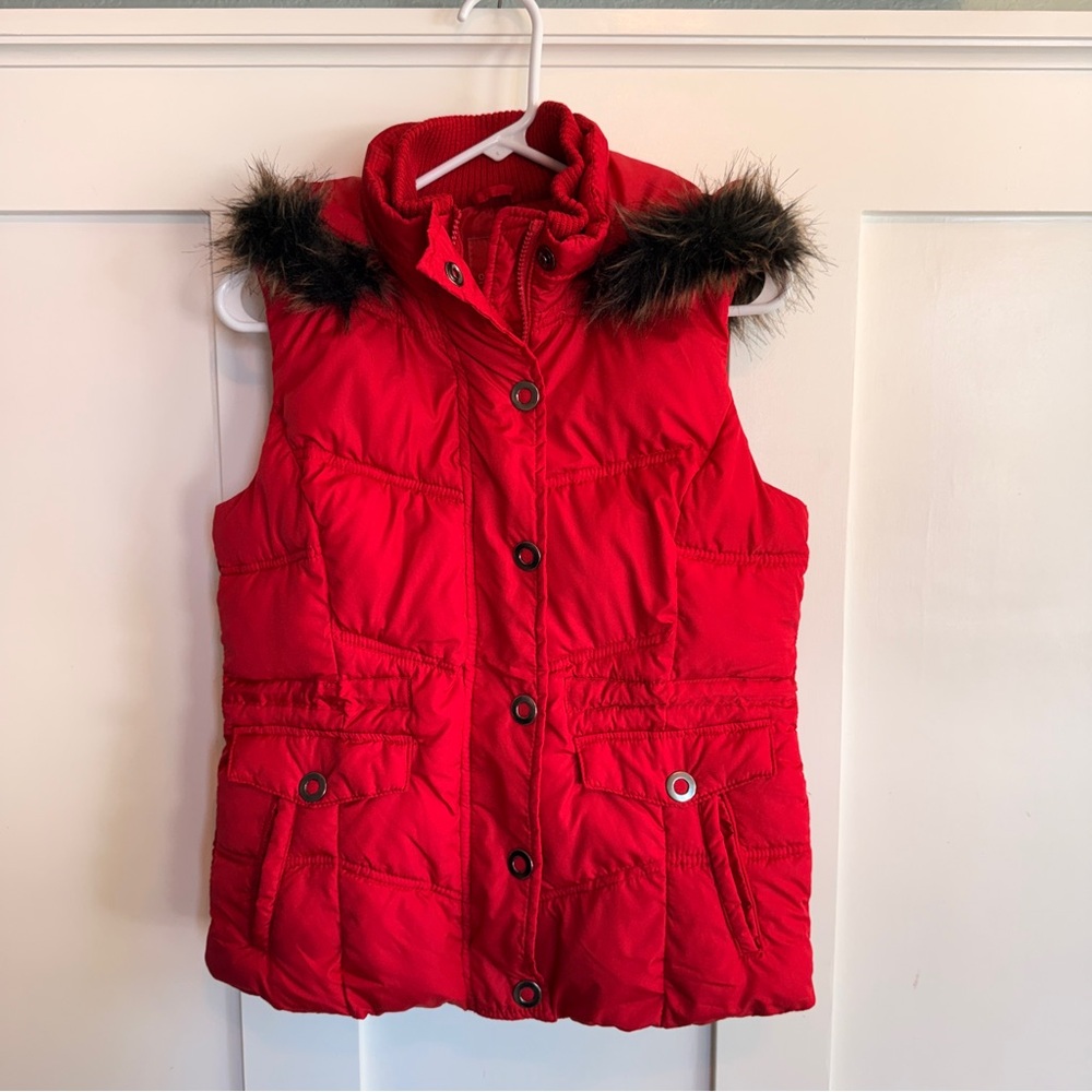 Red Vest with Detachable Faux Fur Collar